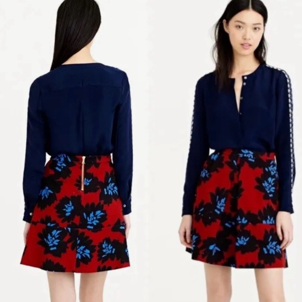 J.Crew Floral A Line Mini Skirt Red Black Cotton Preppy Size 2